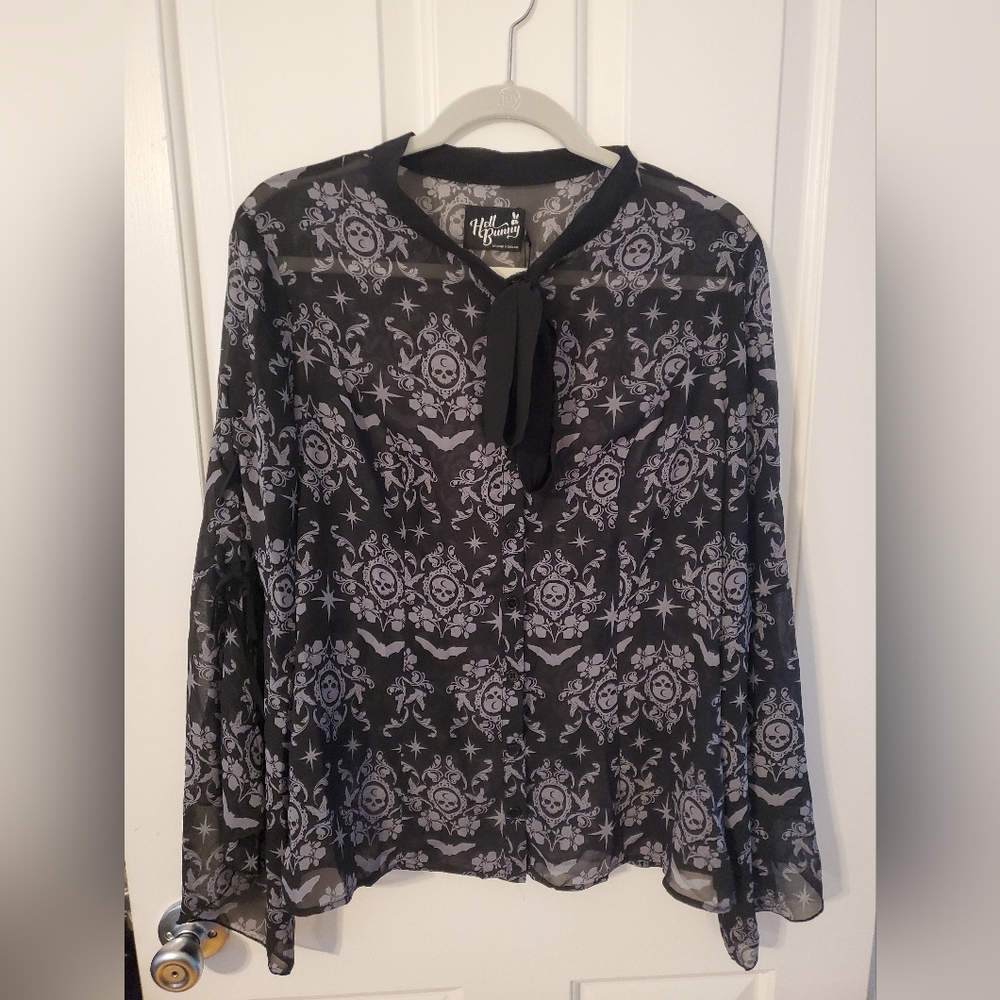 Lost Whispers Skull Blouse by Hell Bunny (Size XL/UK 16)